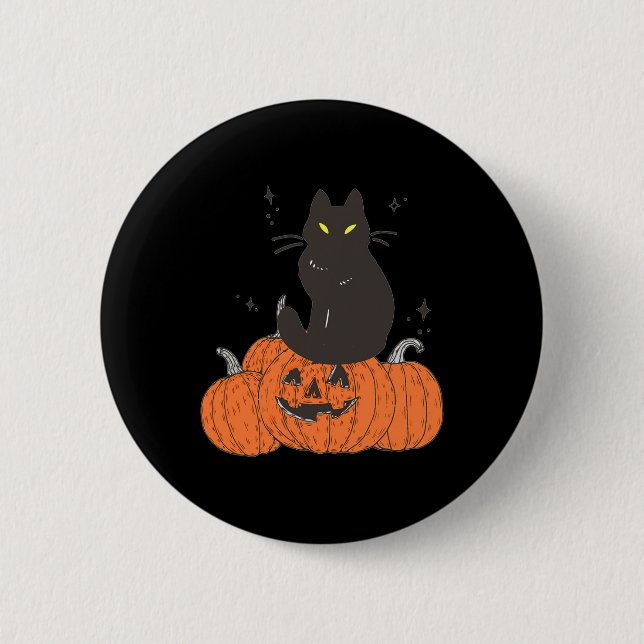 Halloween Fall Spooky Cat With Pumpkin  6 Cm Round Badge (Front)