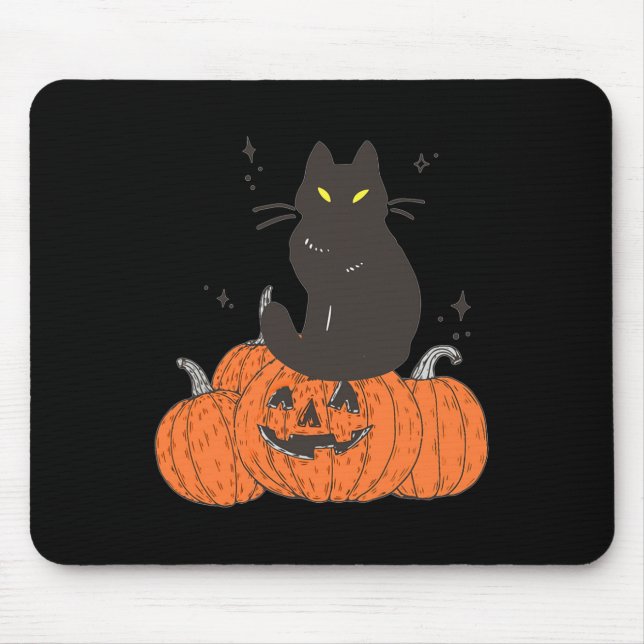 Halloween Fall Spooky Cat With Pumpkin  Mouse Mat (Front)