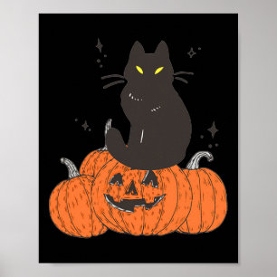 Halloween Fall Spooky Cat With Pumpkin Poster
