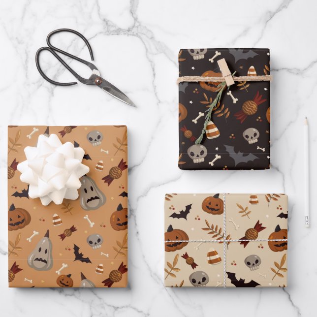 Halloween Fall Spooky Patterns Wrapping Paper Sheet (Front)