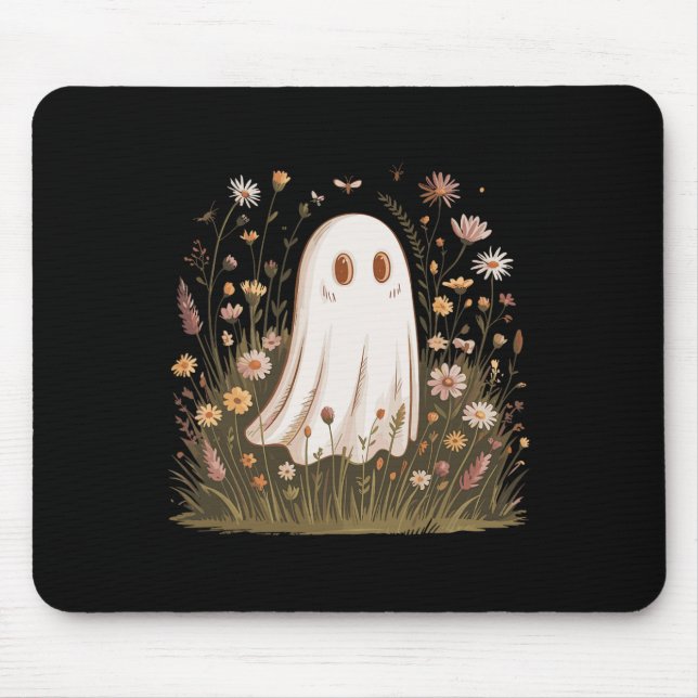 Halloween Fall Vibes Floral Ghost  Mouse Mat (Front)