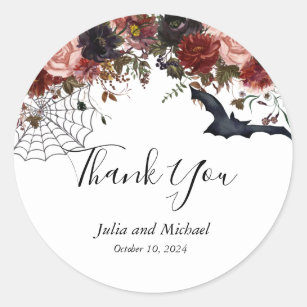 Halloween Fall Wedding Watercolor Floral Thank You Classic Round Sticker