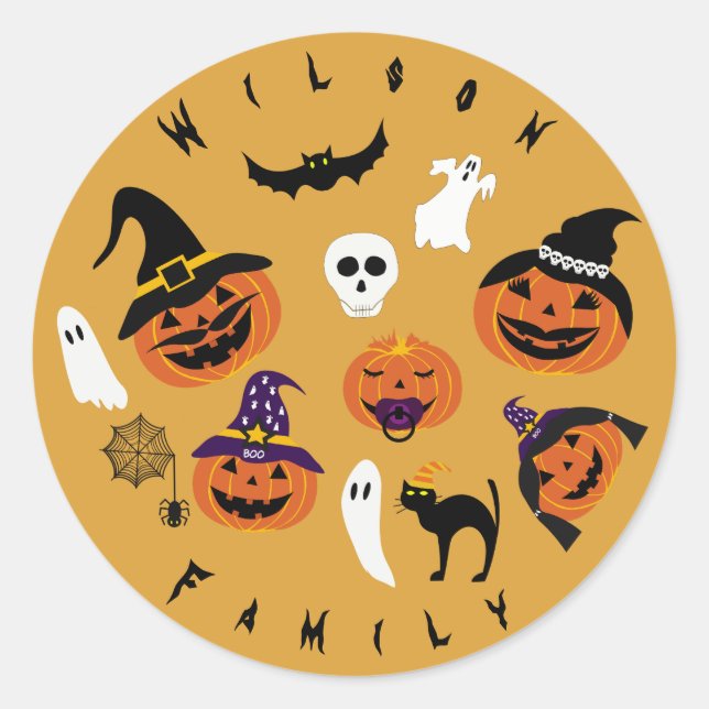 Halloween Family of Jack O Lantern Classic Round Sticker (Front)