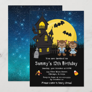 Halloween Fancy Dress Birthday Werewolf Blue Invitation