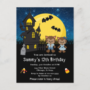 Halloween Fancy Dress Birthday Werewolf Blue Postcard