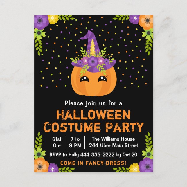 Halloween Fancy Dress Costume Party Black Postcard (Front)