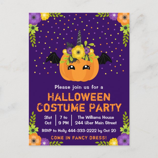 Halloween Fancy Dress Costume Party Purple Postcar Postcard (Front)