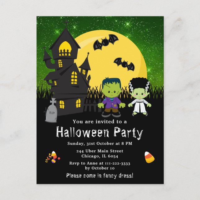 Halloween Fancy Dress Party Monsters Green Postcard (Front)