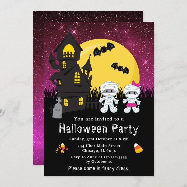 Halloween Fancy Dress Party Mummy Pink Invitation (Front/Back)
