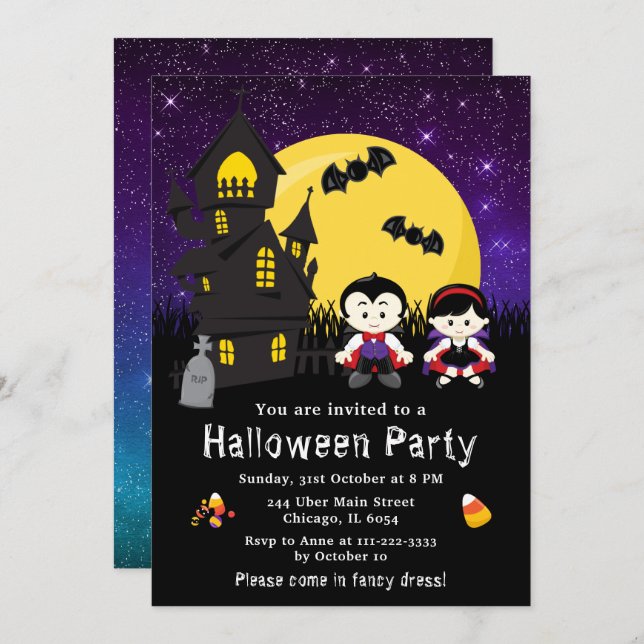 Halloween Fancy Dress Party Vampires Purple Invitation (Front/Back)