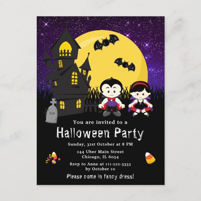 Halloween Fancy Dress Party Vampires Purple Postcard (Front)