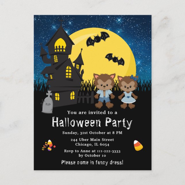 Halloween Fancy Dress Party Werewolf Blue Postcard (Front)