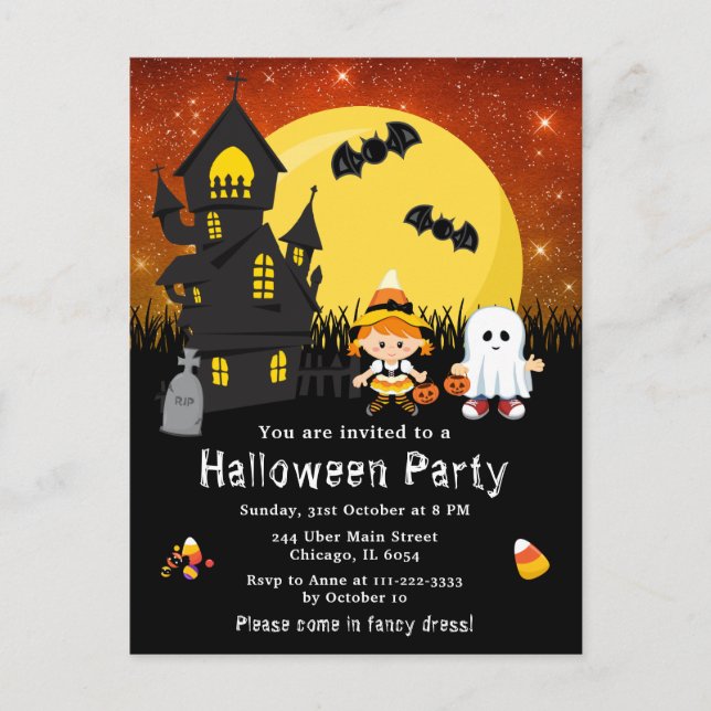 Halloween Fancy Dress Party Witch Ghost Orange Postcard (Front)