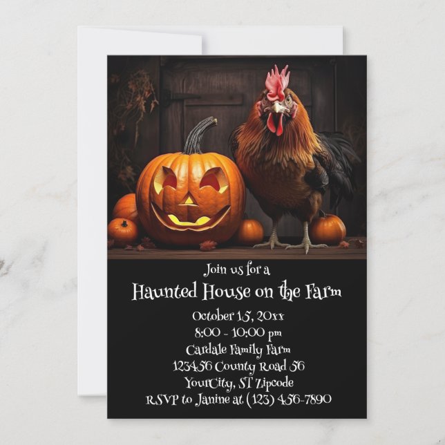 Halloween Farm Chicken Rooster Haunted House Invitation (Front)