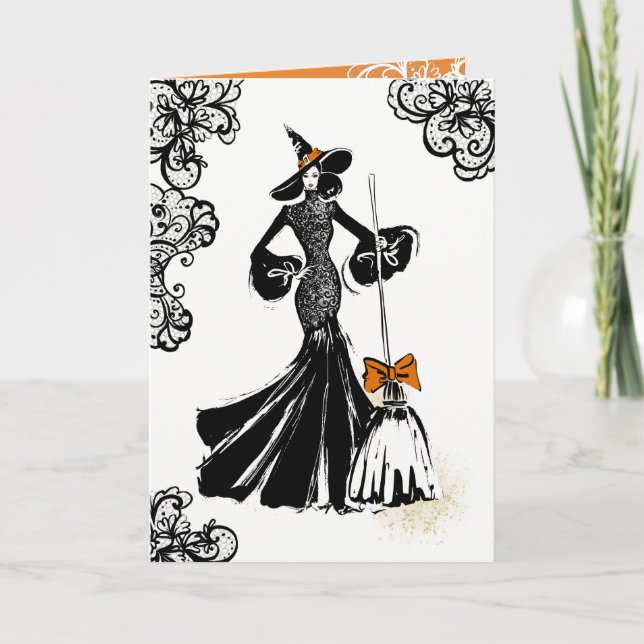 halloween fashion illustration with black lace card (Front)