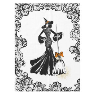 halloween fashion illustration with black lace tablecloth
