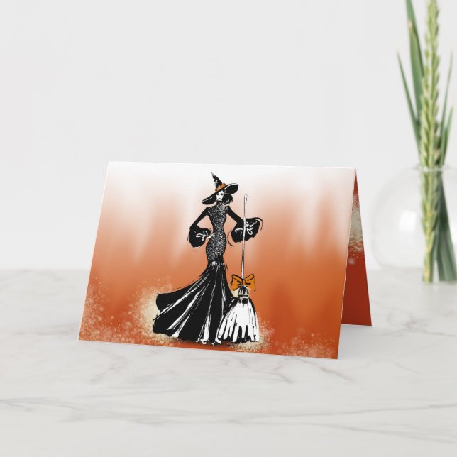 halloween fashionillustration in front of flames card (Front)