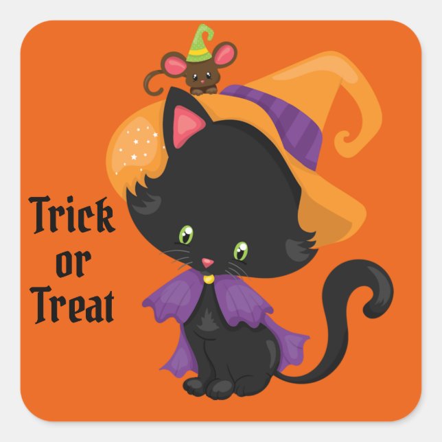 Halloween Favour Bag Sticker Cute Black Cat (Front)