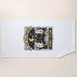 Halloween Feeling Shirt Vintage Haunted House Desi Beach Towel
