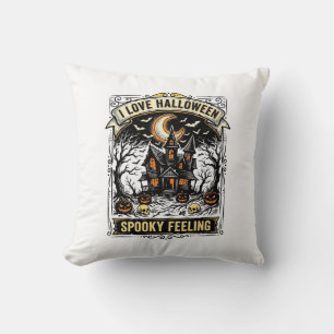 Halloween Feeling Shirt Vintage Haunted House Desi Cushion