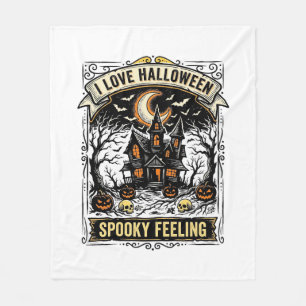 Halloween Feeling Shirt Vintage Haunted House Desi Fleece Blanket