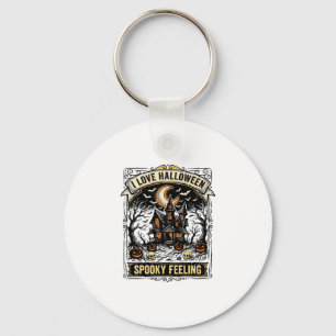 Halloween Feeling Shirt Vintage Haunted House Desi Key Ring