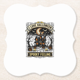 Halloween Feeling Shirt Vintage Haunted House Desi Paper Coaster
