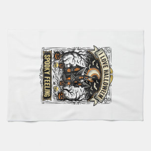 Halloween Feeling Shirt Vintage Haunted House Desi Tea Towel