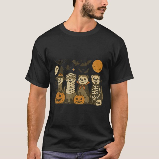 Halloween Ferret Costumes Ghost Witch Mummy Men Wo T-Shirt (Front)