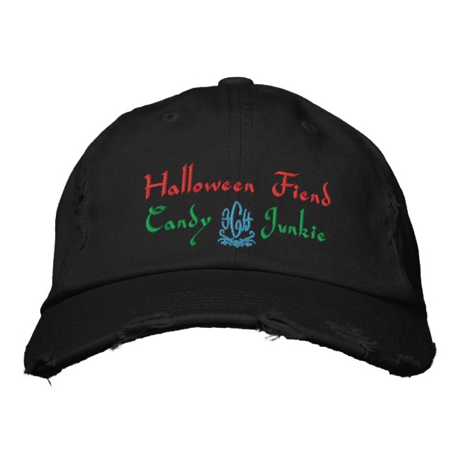Halloween Fiend Candy Junkie In Black Embroidered Hat (Front)