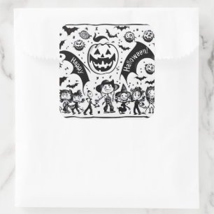 Halloween fiesta en noir et blanc  square sticker