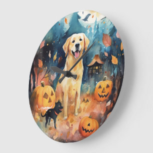 Halloween Finnish Lappund With Pumpkins Scary Large Clock