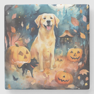 Halloween Finnish Lappund With Pumpkins Scary  Stone Coaster