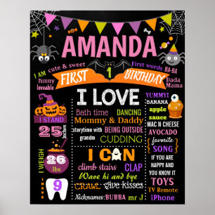 Halloween First Birthday chalkboard sign girl