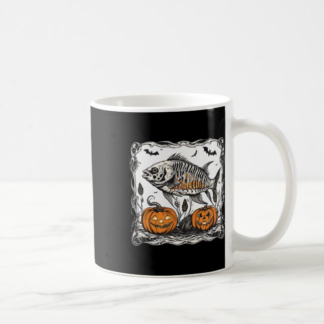Halloween Fish Skeleton Funny Spooky Fish Bone Gra Coffee Mug (Right)