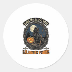 Halloween Fishing Cat Vintage Pumpkin Design_1 Classic Round Sticker