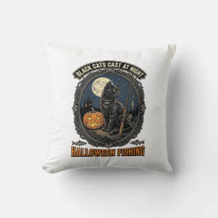 Halloween Fishing Cat Vintage Pumpkin Design_1 Cushion