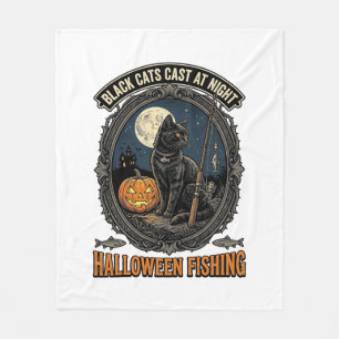 Halloween Fishing Cat Vintage Pumpkin Design_1 Fleece Blanket