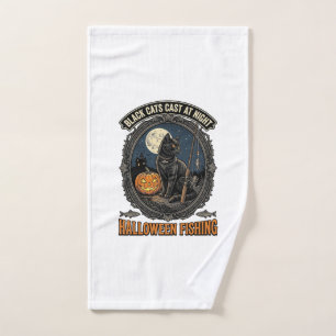Halloween Fishing Cat Vintage Pumpkin Design_1 Hand Towel