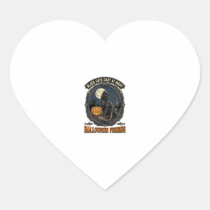 Halloween Fishing Cat Vintage Pumpkin Design_1 Heart Sticker