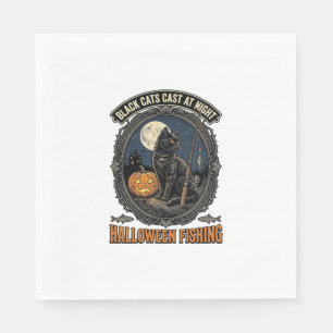 Halloween Fishing Cat Vintage Pumpkin Design_1 Napkin