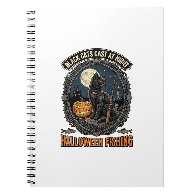 Halloween Fishing Cat Vintage Pumpkin Design_1 Notebook (Front)