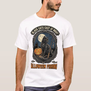 Halloween Fishing Cat Vintage Pumpkin Design_1 T-Shirt