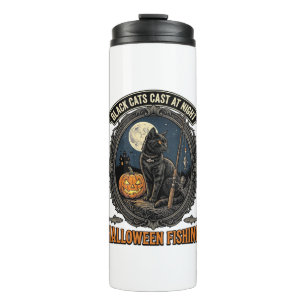 Halloween Fishing Cat Vintage Pumpkin Design_1 Thermal Tumbler