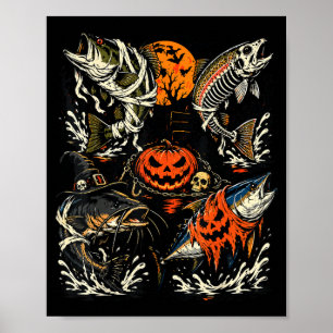 Halloween Fishing Costume Trout Fish Skeleton Poster