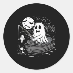 Halloween Fishing Shirt Spooky Ghost Fisherman Fis Classic Round Sticker
