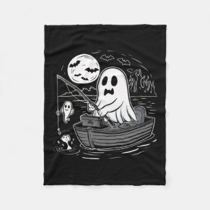 Halloween Fishing Shirt Spooky Ghost Fisherman Fis Fleece Blanket