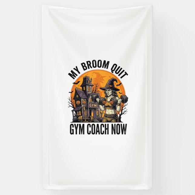 Halloween Fitness Trainer Witch Pumpkin Workout Gr Banner (Vertical)