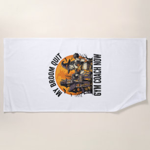 Halloween Fitness Trainer Witch Pumpkin Workout Gr Beach Towel