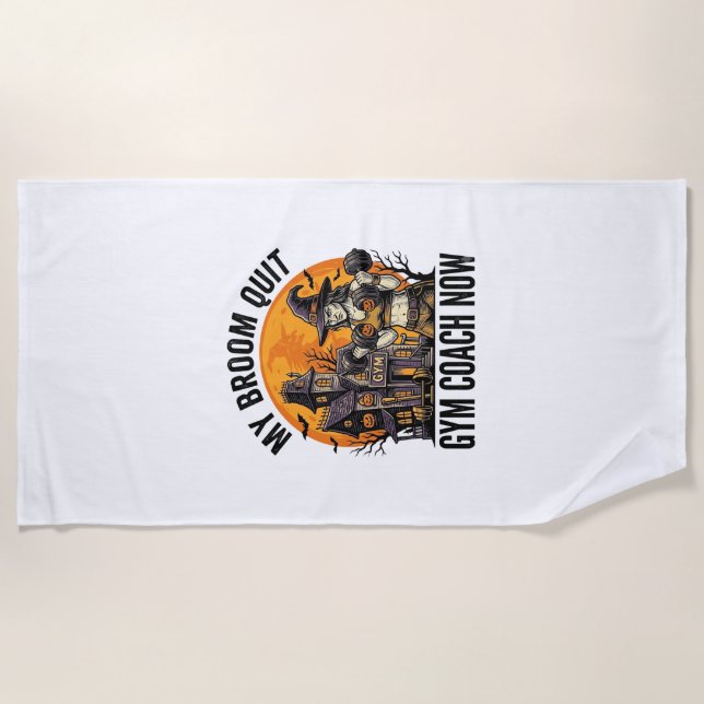 Halloween Fitness Trainer Witch Pumpkin Workout Gr Beach Towel (Front)